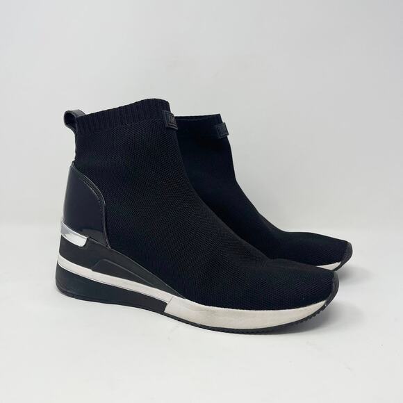 Michael Michael Kors Skyler Stretch-Knit Sock Sneaker Womens 9 Black‎ White - Picture 1 of 9